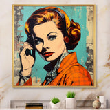 1950S Pop Art Woman Portrait I Framed Canvas Vibrant Black - 1.5"Thick