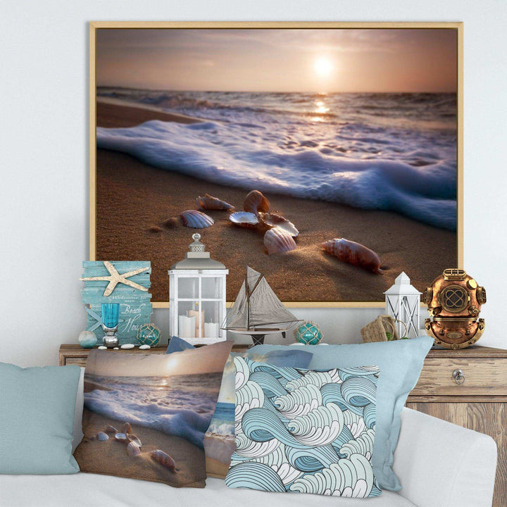 Waves Approaching Seashells on Sand