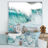 Massive Blue Waves Breaking Beach