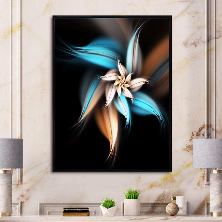 Blue Brown Digital Art Fractal Flower - Modern Bedroom Wall Art