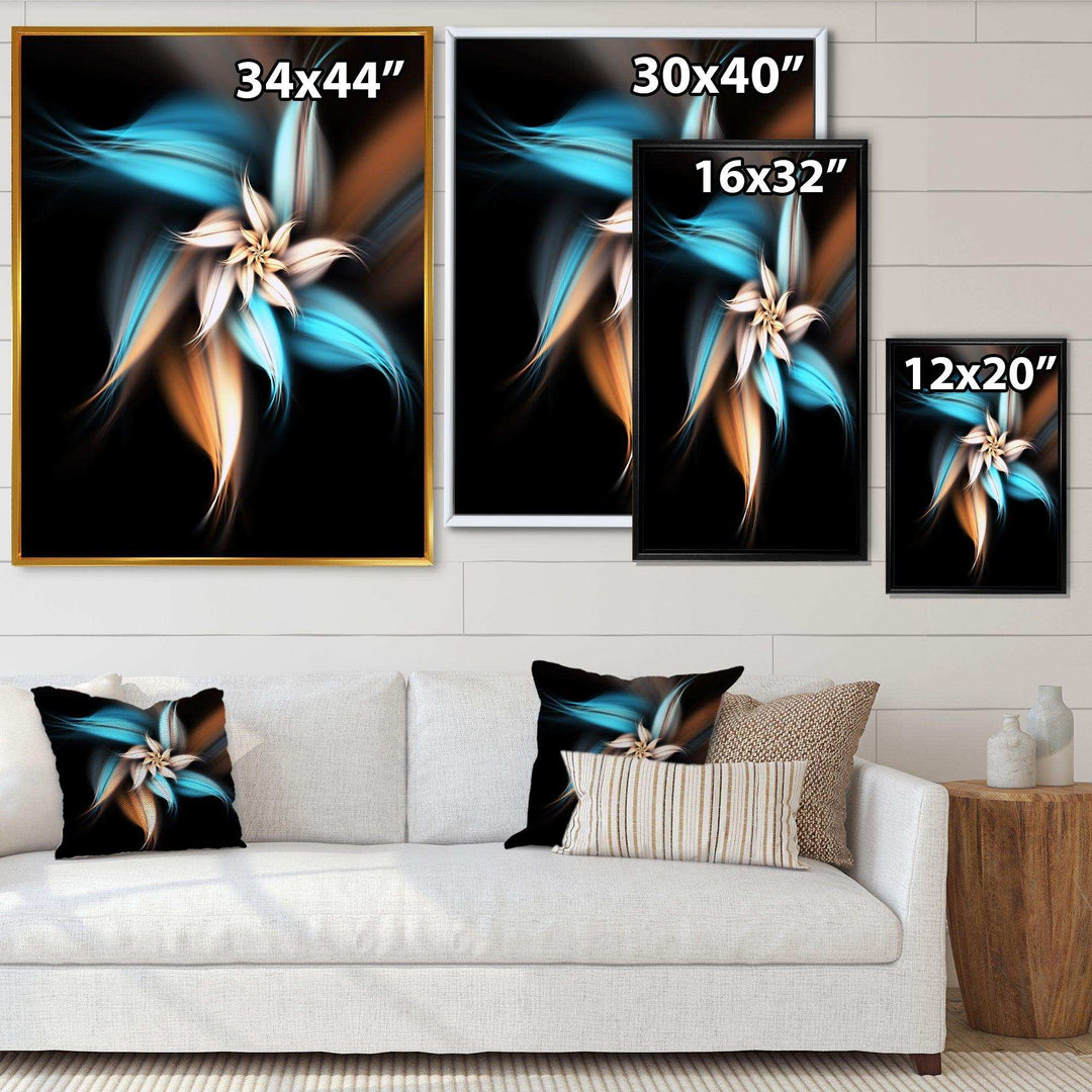 Blue Brown Digital Art Fractal Flower - Modern Bedroom Wall Art