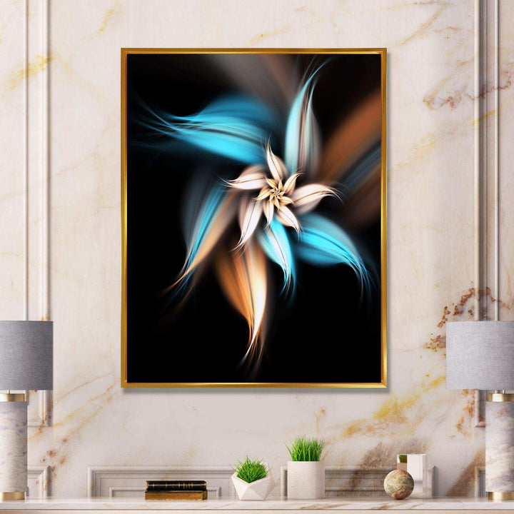 Blue Brown Digital Art Fractal Flower - Modern Bedroom Wall Art