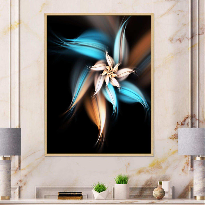 Blue Brown Digital Art Fractal Flower - Modern Bedroom Wall Art