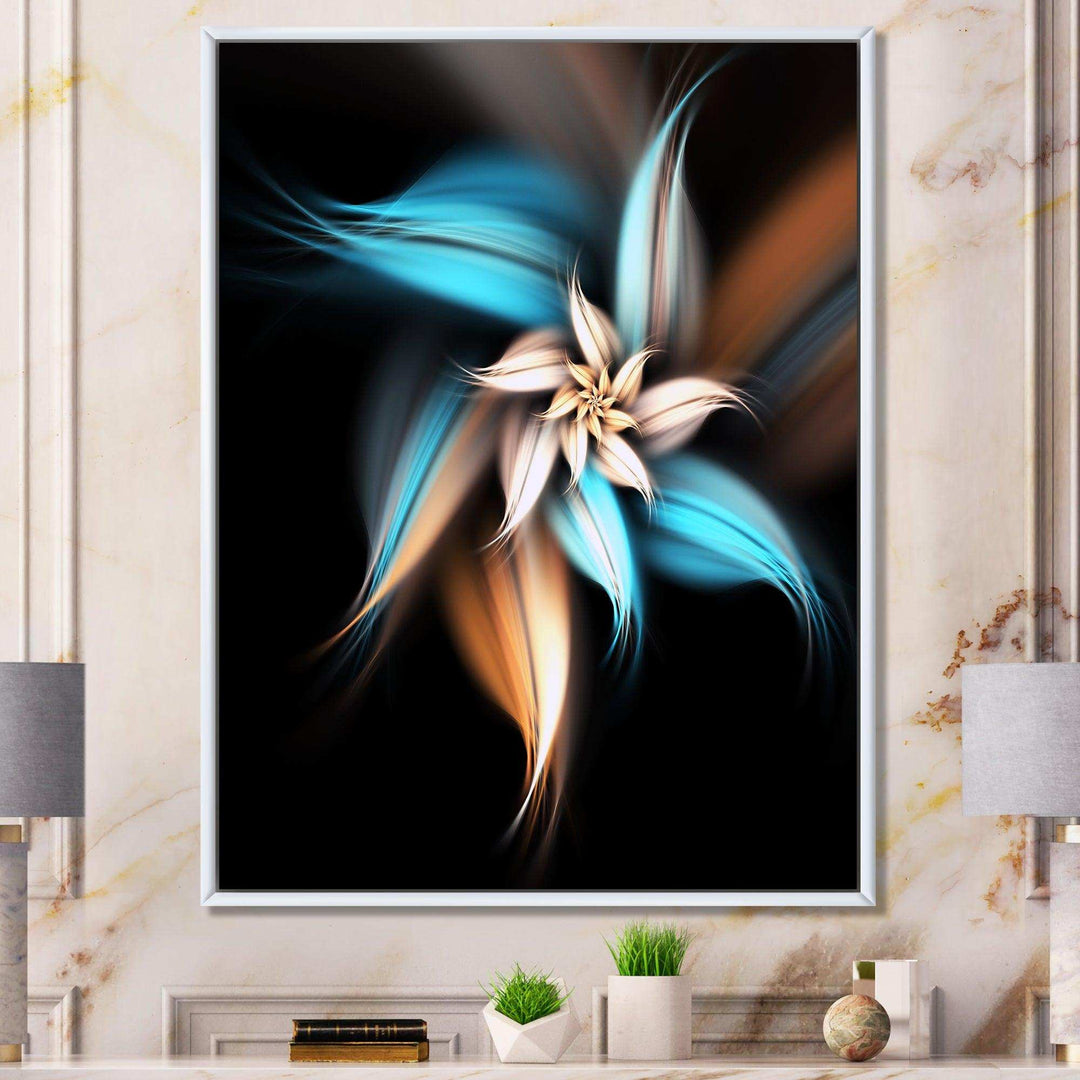 Blue Brown Digital Art Fractal Flower - Modern Bedroom Wall Art