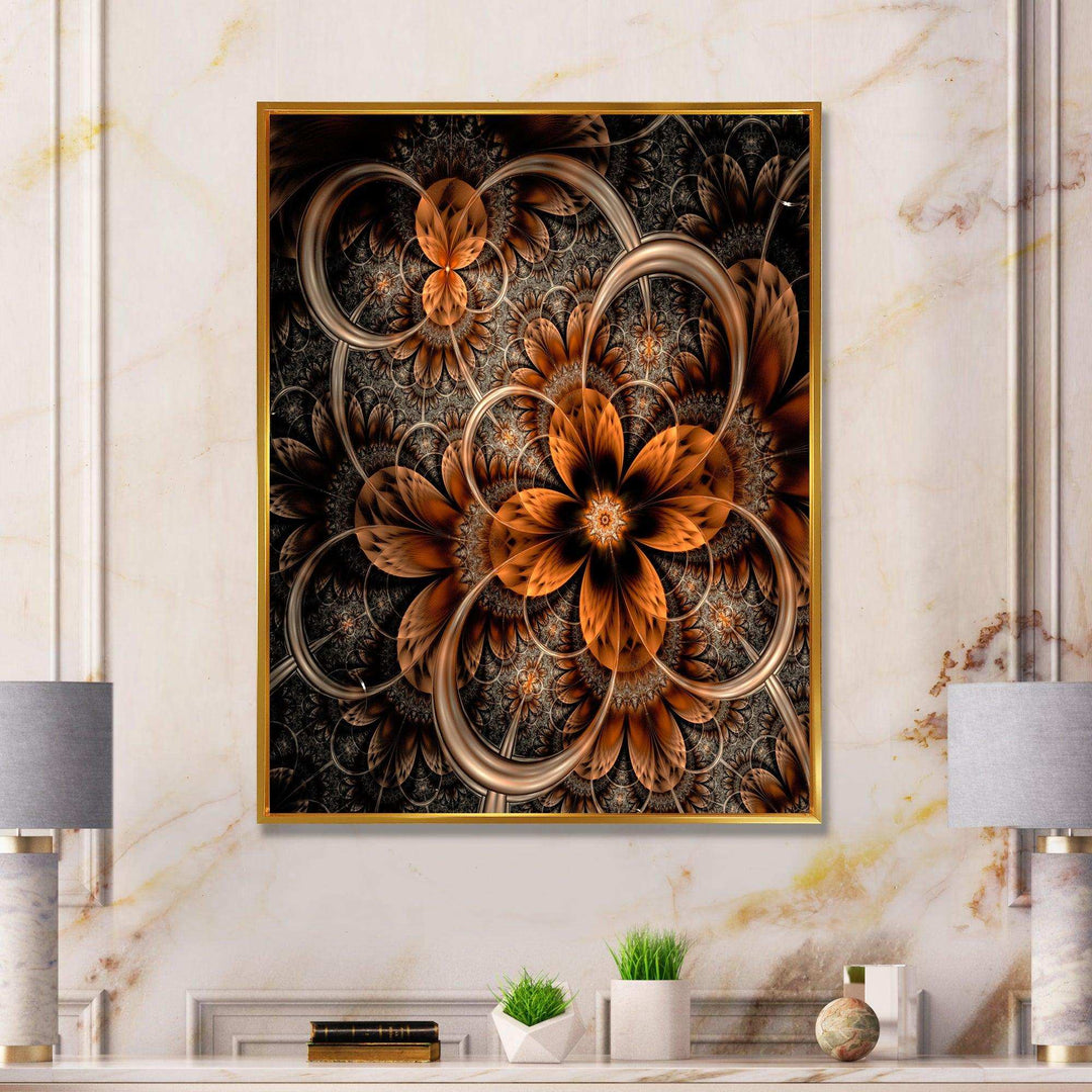 Dark Orange Digital Art Fractal Flower - Modern Wall Art Prints