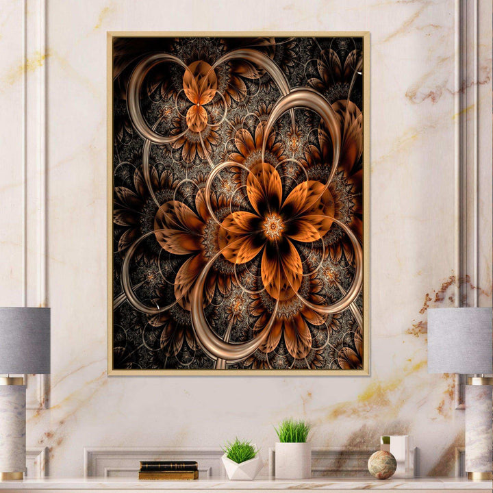 Dark Orange Digital Art Fractal Flower - Modern Wall Art Prints