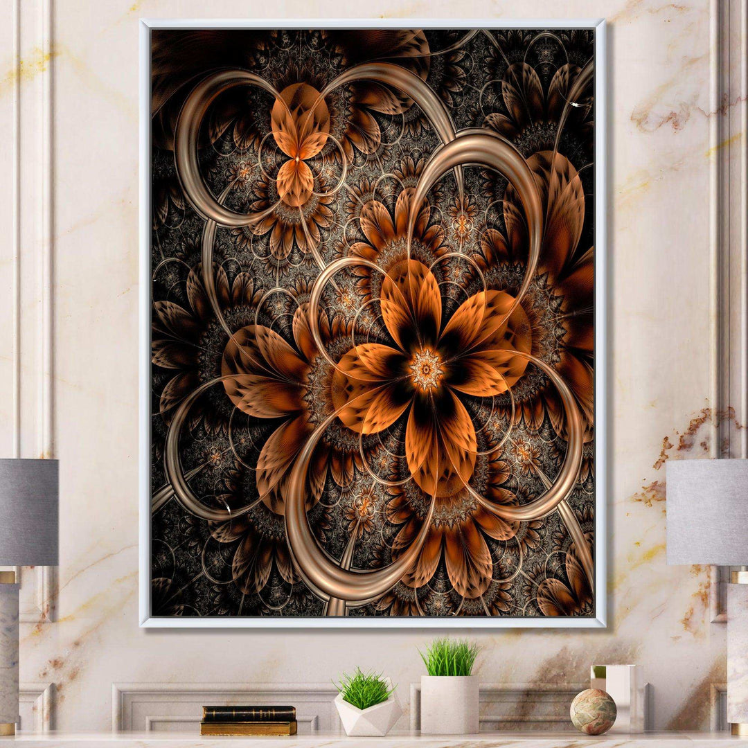 Dark Orange Digital Art Fractal Flower - Modern Wall Art Prints
