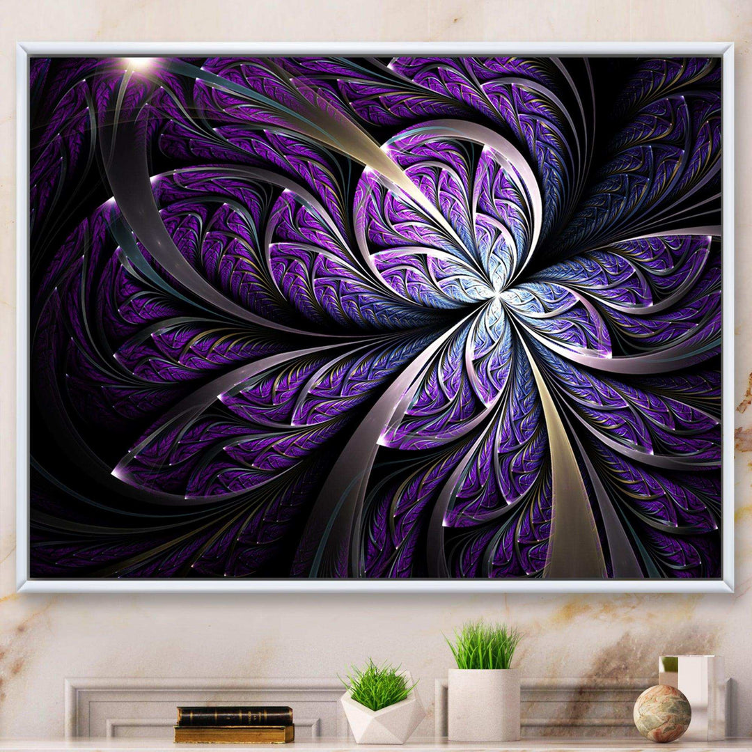 Glittering Purple Fractal Flower - Modern Canvas Wall Art