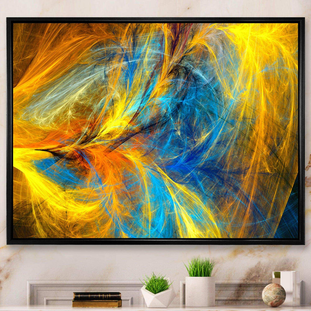 Gold and Blue Psychedelic Pattern - Modern Bedroom Wall Art