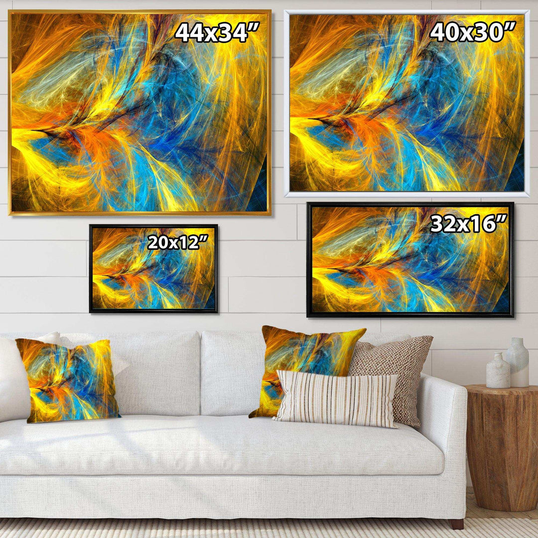 Gold and Blue Psychedelic Pattern - Modern Bedroom Wall Art