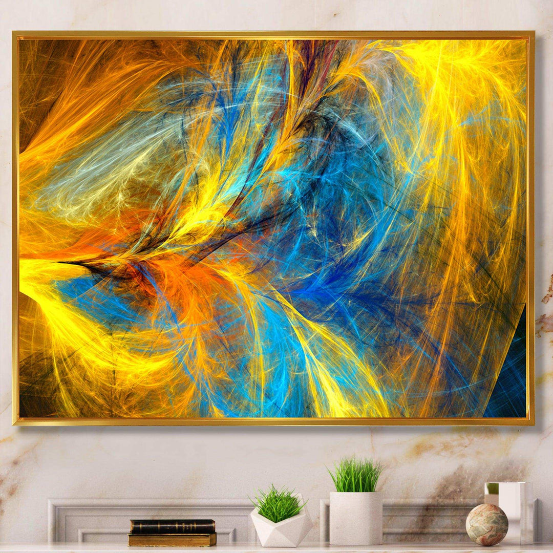 Gold and Blue Psychedelic Pattern - Modern Bedroom Wall Art