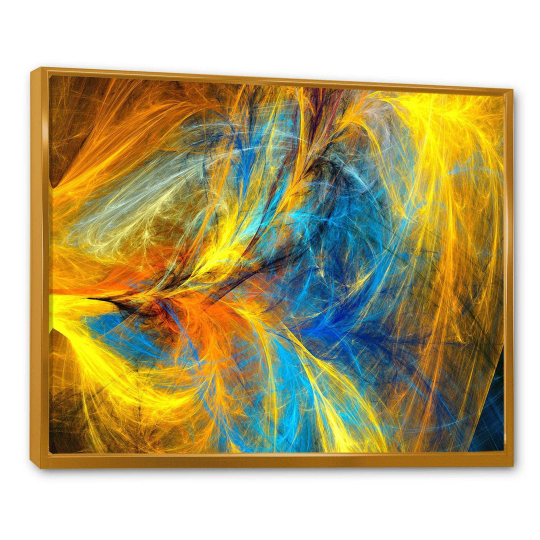 Gold and Blue Psychedelic Pattern - Modern Bedroom Wall Art
