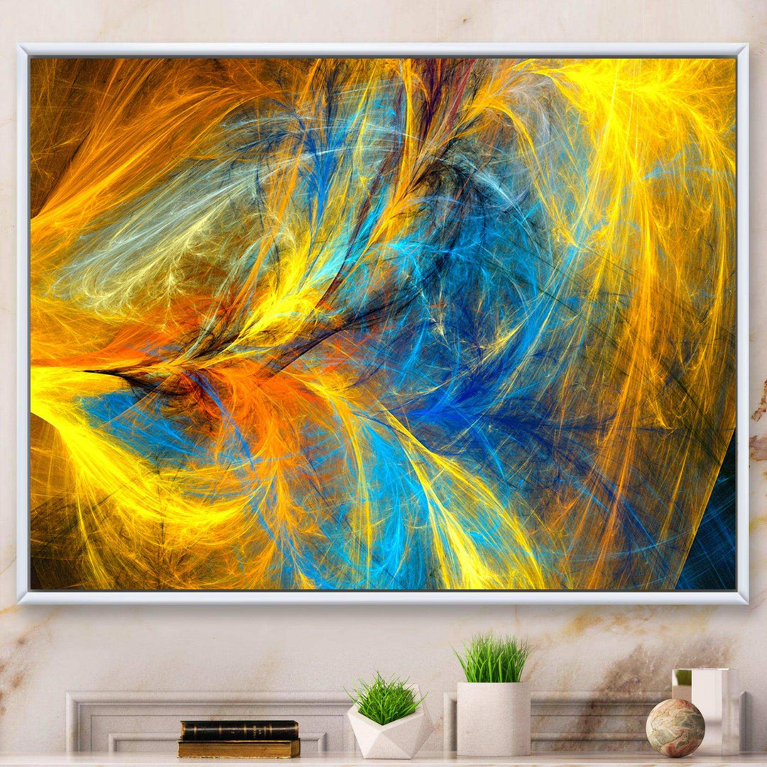 Gold and Blue Psychedelic Pattern - Modern Bedroom Wall Art