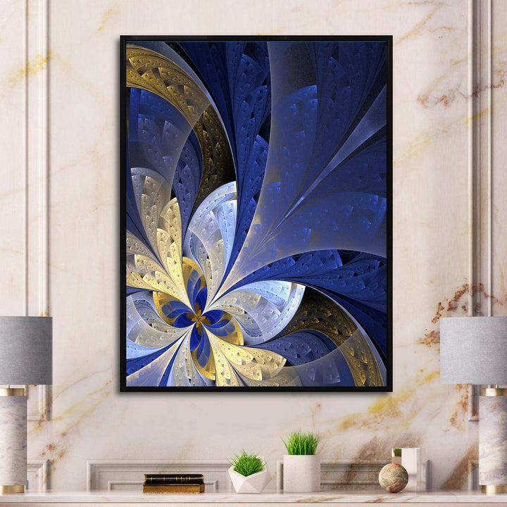 Blue and Yellow Large Fractal Pattern - Modern Bedroom Wall Art