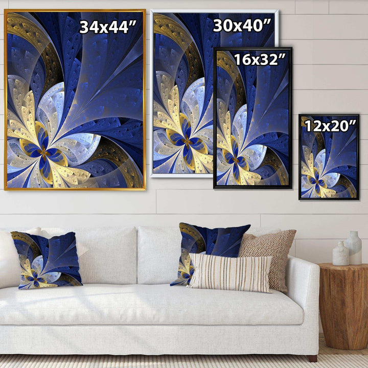 Blue and Yellow Large Fractal Pattern - Modern Bedroom Wall Art