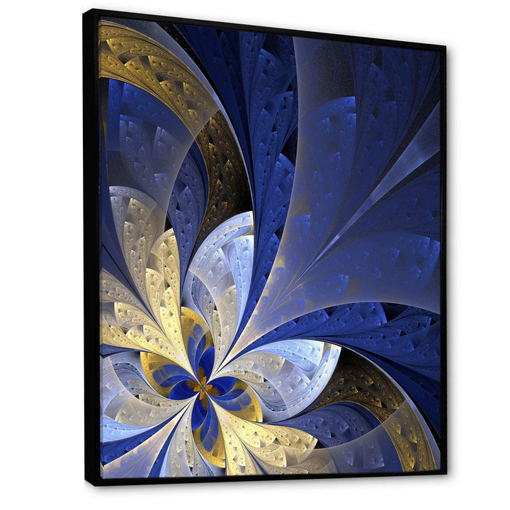 Blue and Yellow Large Fractal Pattern - Modern Bedroom Wall Art
