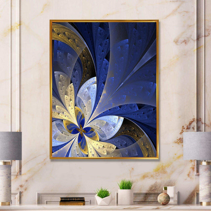 Blue and Yellow Large Fractal Pattern - Modern Bedroom Wall Art