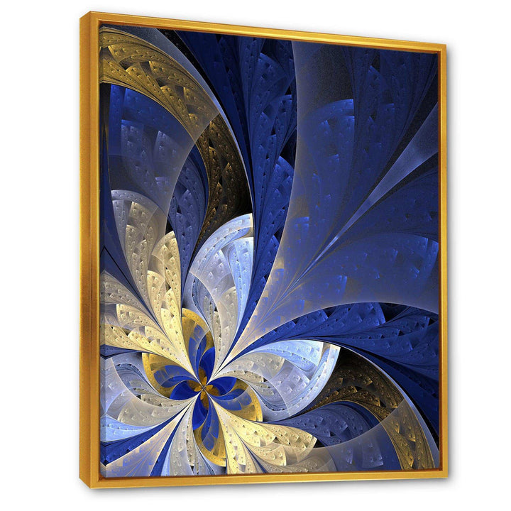 Blue and Yellow Large Fractal Pattern - Modern Bedroom Wall Art