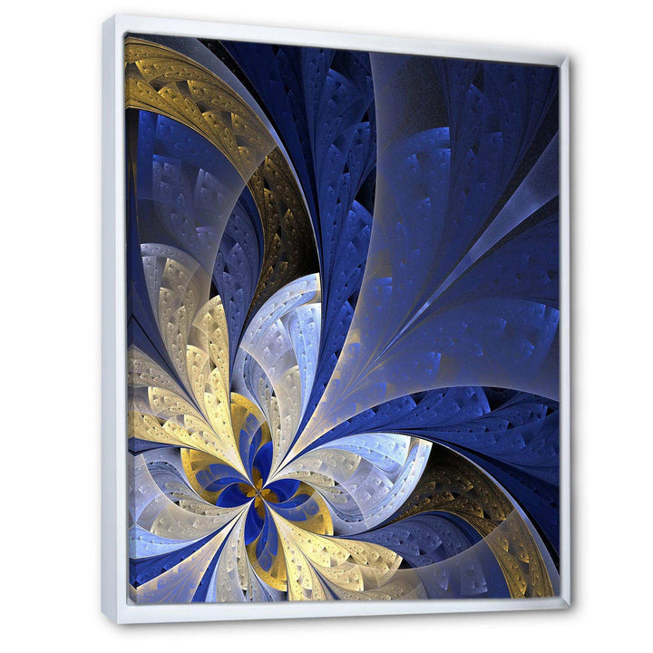 Blue and Yellow Large Fractal Pattern - Modern Bedroom Wall Art