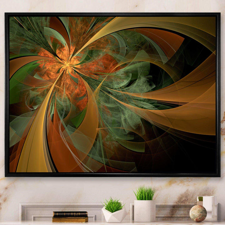 Symmetrical Orange Digital Fractal Flower - Modern Canvas Wall Art