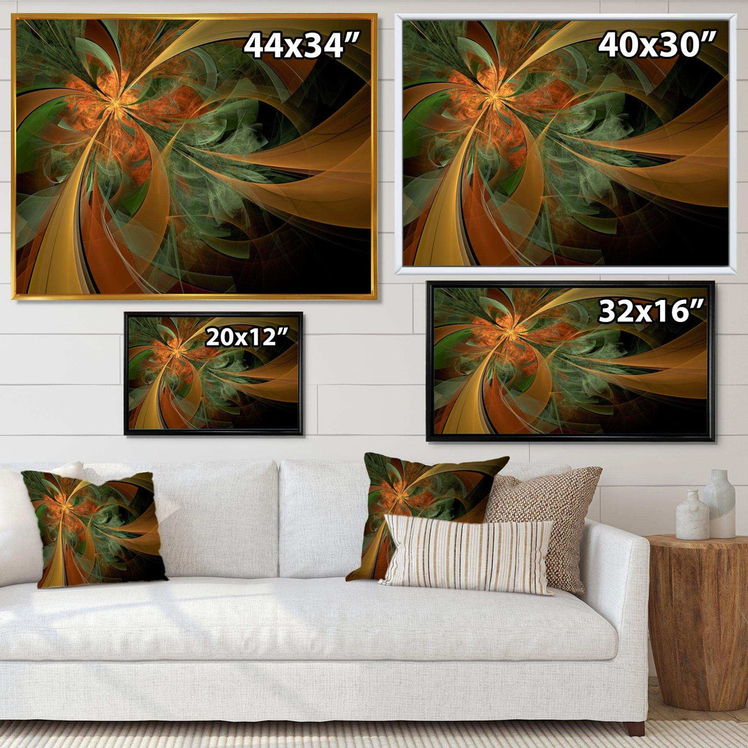 Symmetrical Orange Digital Fractal Flower - Modern Canvas Wall Art