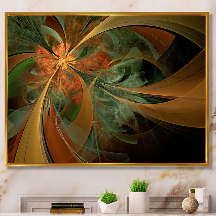 Symmetrical Orange Digital Fractal Flower - Modern Canvas Wall Art