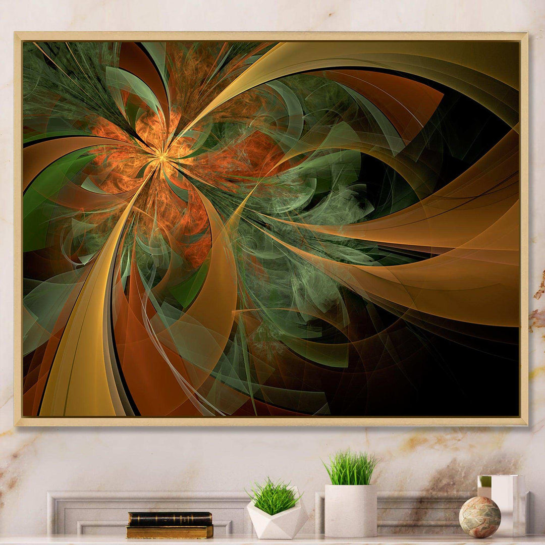 Symmetrical Orange Digital Fractal Flower - Modern Canvas Wall Art