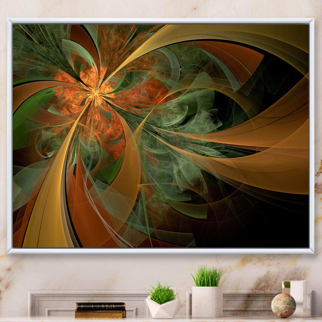 Symmetrical Orange Digital Fractal Flower - Modern Canvas Wall Art