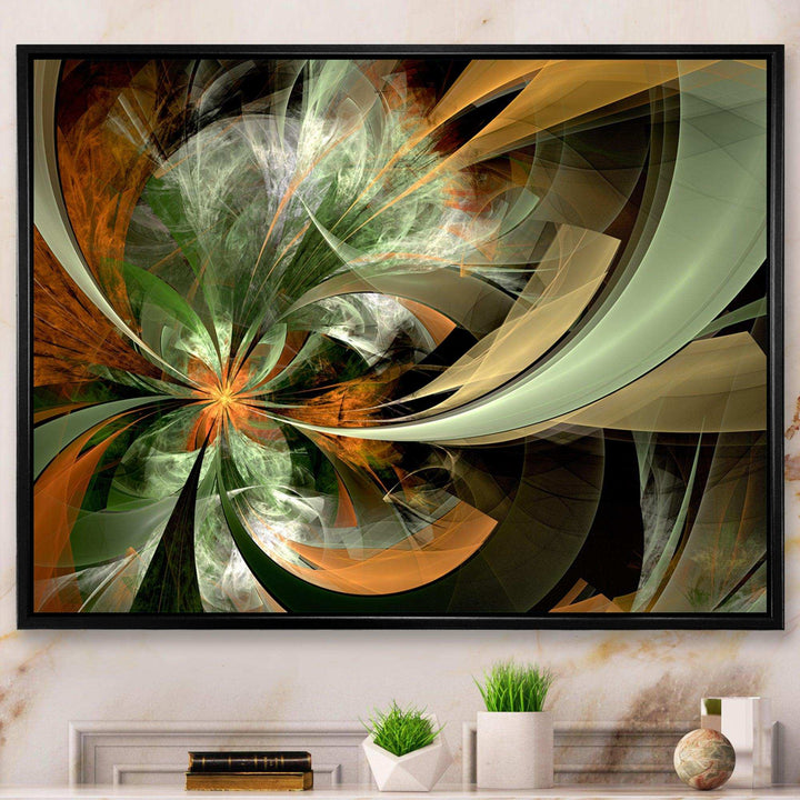 Symmetrical Orange Green Fractal Flower - Modern Living Room Wall Decor