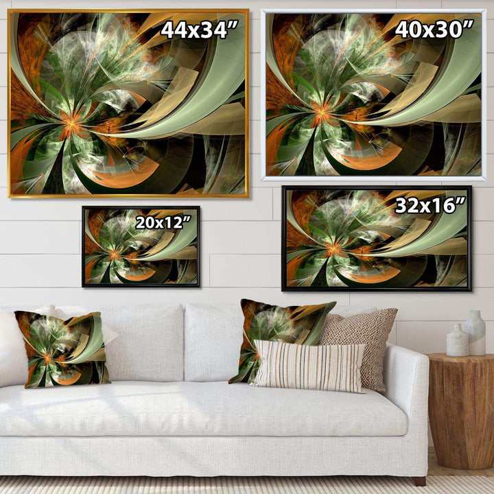 Symmetrical Orange Green Fractal Flower - Modern Living Room Wall Decor
