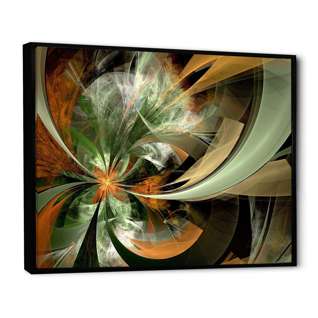 Symmetrical Orange Green Fractal Flower - Modern Living Room Wall Decor