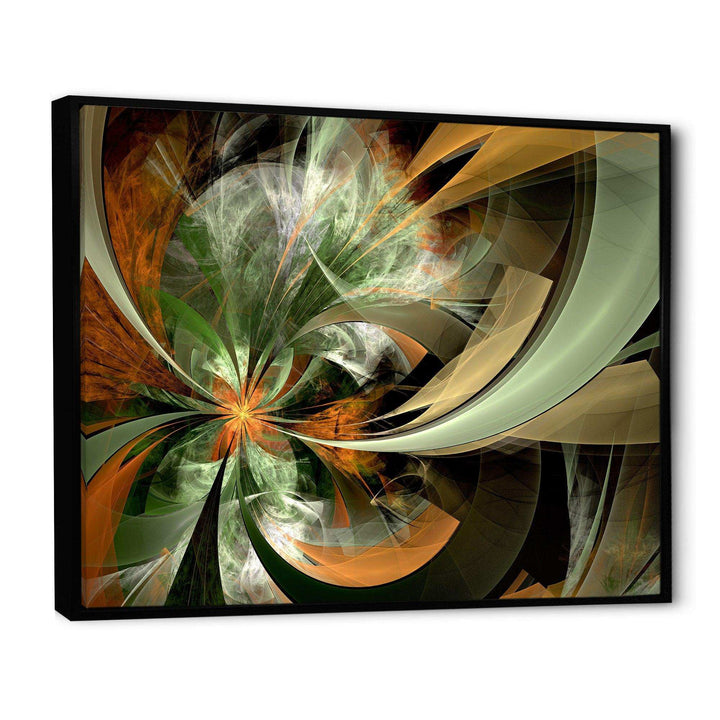 Symmetrical Orange Green Fractal Flower - Modern Living Room Wall Decor
