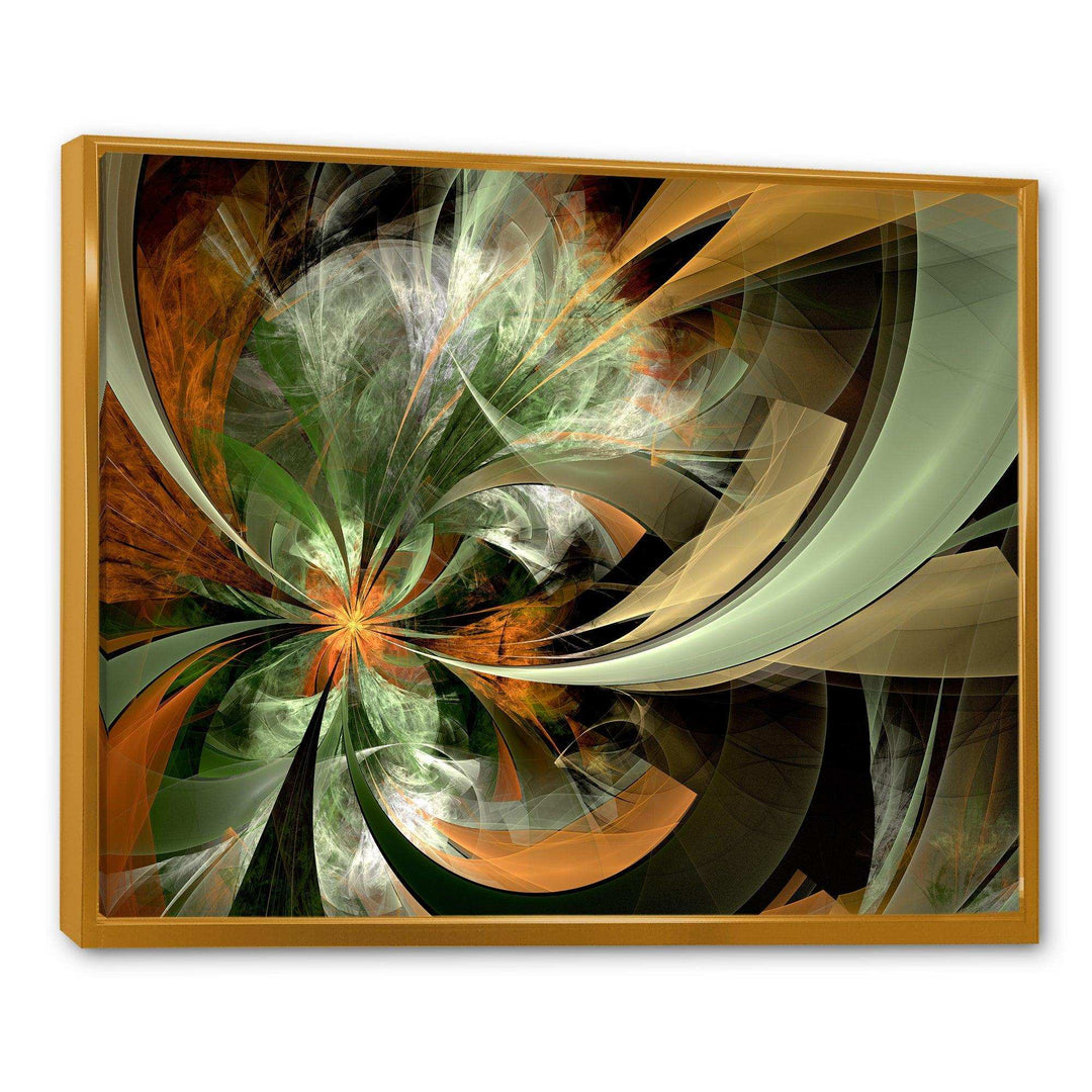 Symmetrical Orange Green Fractal Flower - Modern Living Room Wall Decor