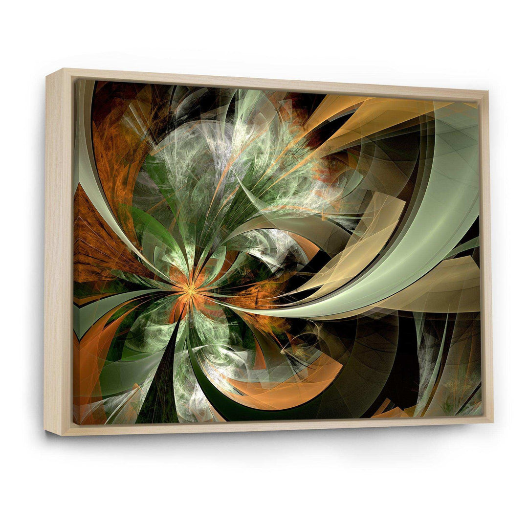 Symmetrical Orange Green Fractal Flower - Modern Living Room Wall Decor