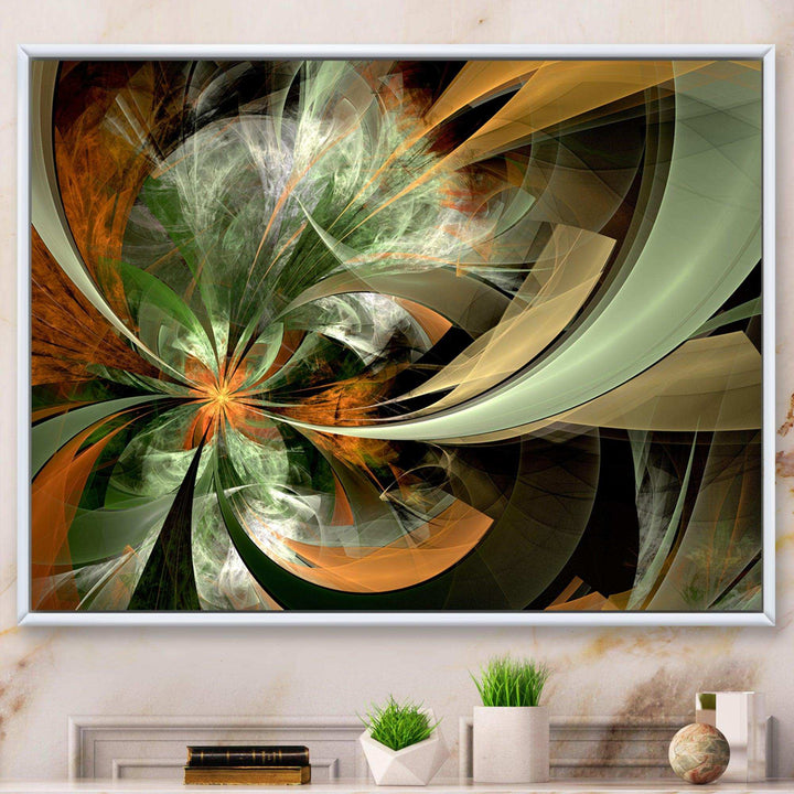 Symmetrical Orange Green Fractal Flower - Modern Living Room Wall Decor