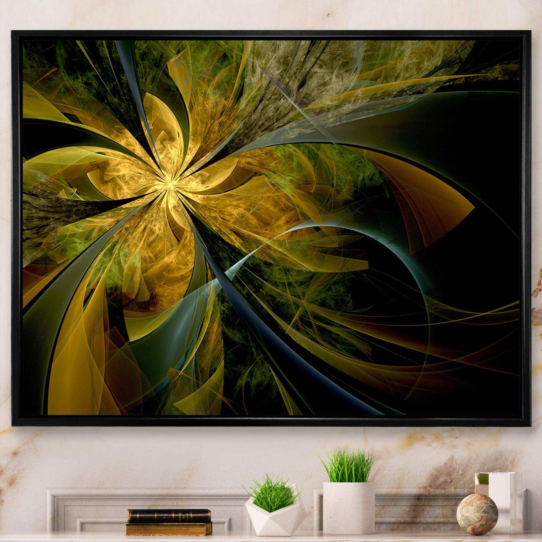 Symmetrical Fractal Flower in Gold - Modern Canvas Wall Art