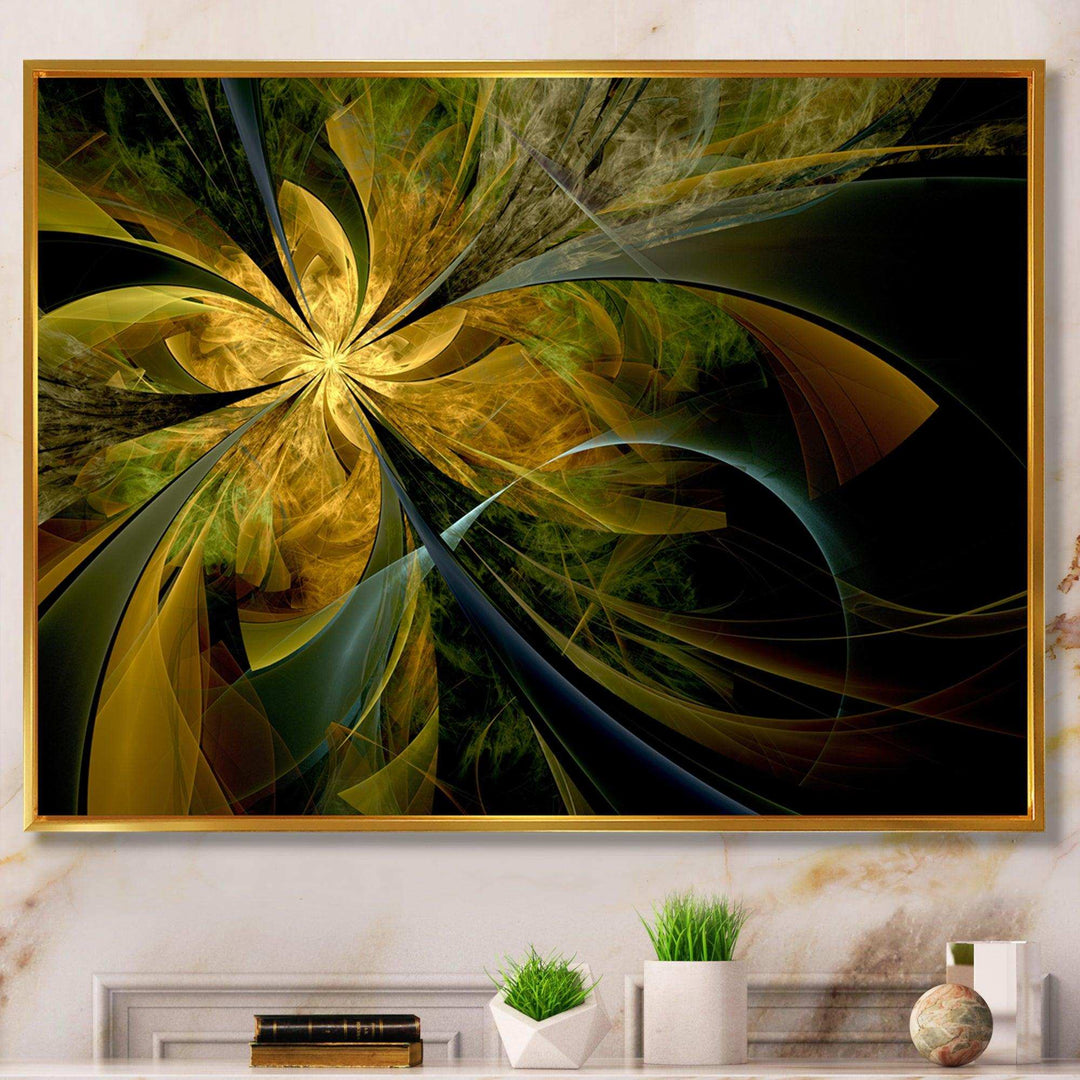 Symmetrical Fractal Flower in Gold - Modern Canvas Wall Art