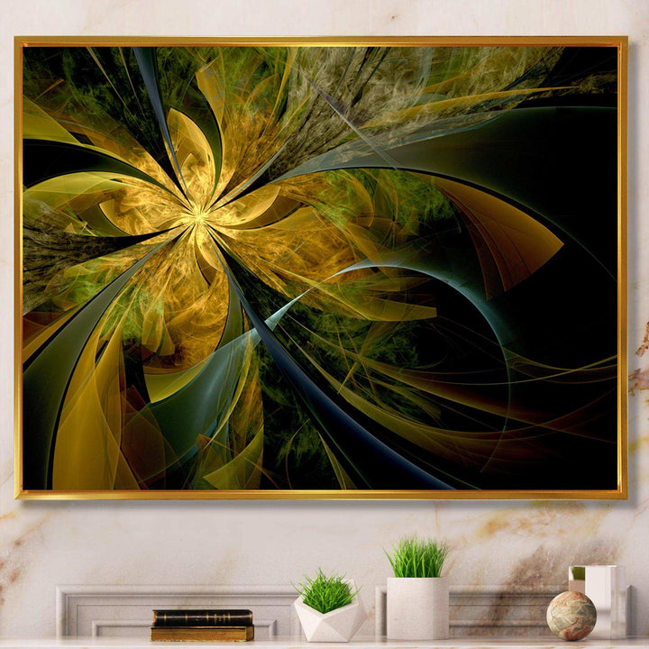 Symmetrical Fractal Flower in Gold - Modern Canvas Wall Art