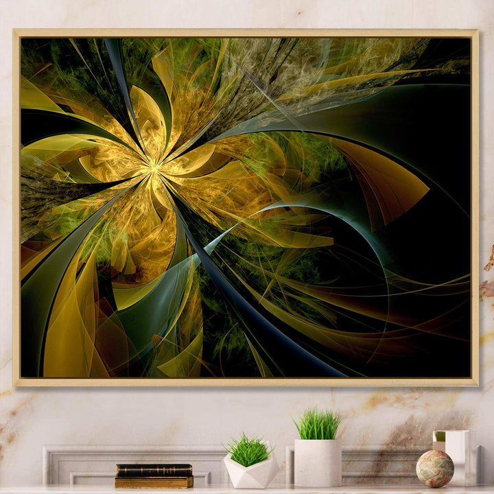 Symmetrical Fractal Flower in Gold - Modern Canvas Wall Art