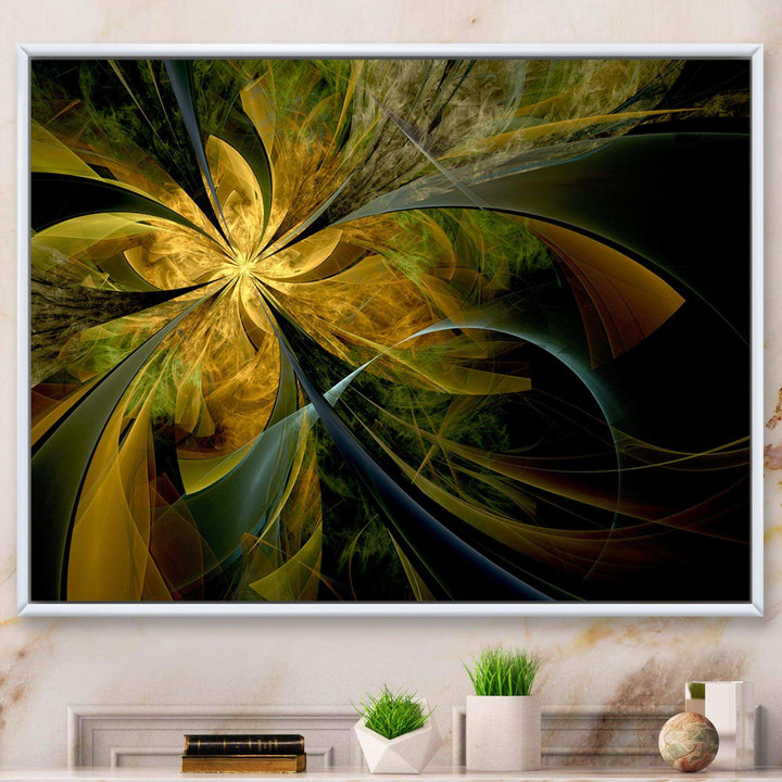 Symmetrical Fractal Flower in Gold - Modern Canvas Wall Art