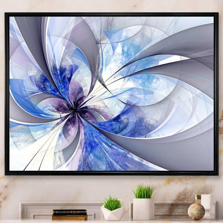 Blue Large Symmetrical Fractal Flower - Modern Bedroom Wall Art