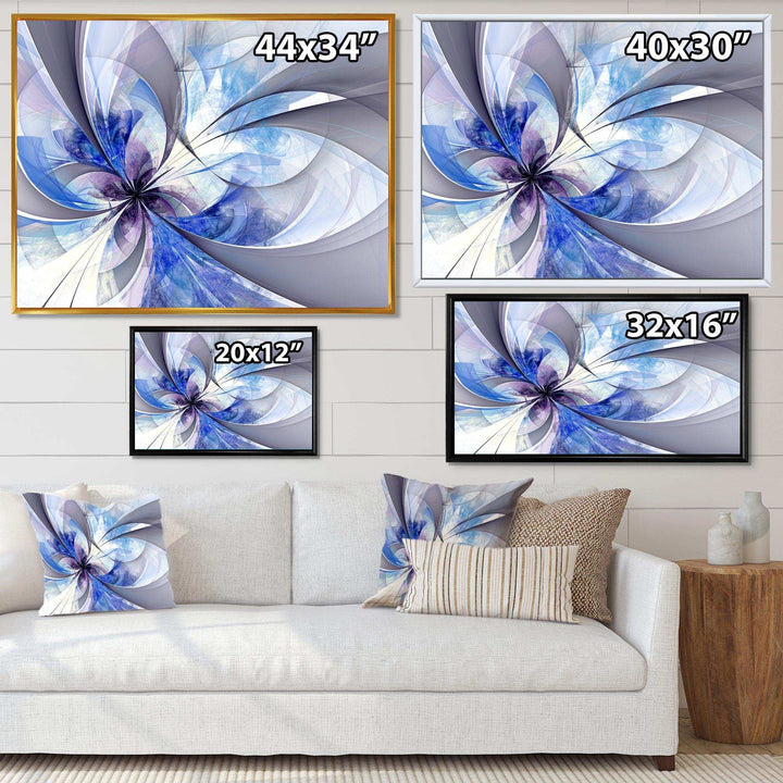Blue Large Symmetrical Fractal Flower - Modern Bedroom Wall Art