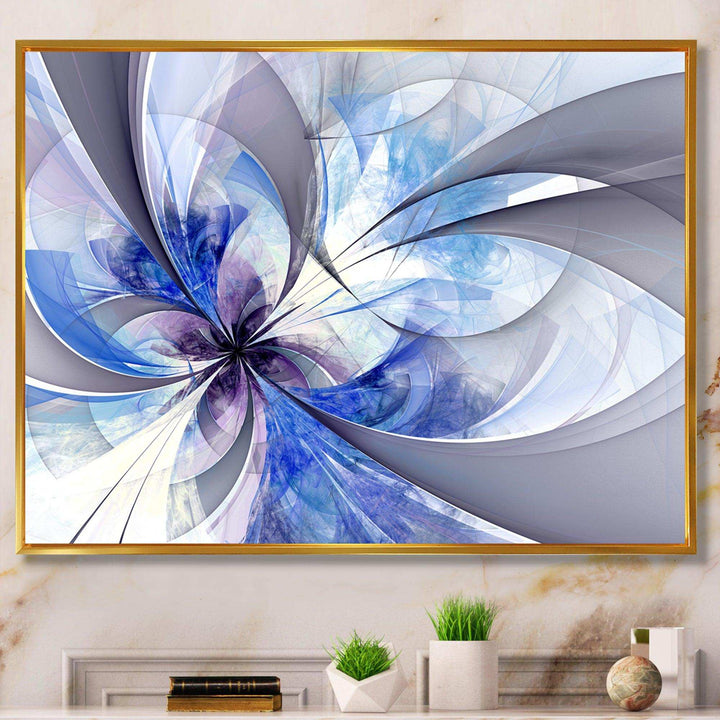 Blue Large Symmetrical Fractal Flower - Modern Bedroom Wall Art