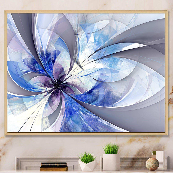 Blue Large Symmetrical Fractal Flower - Modern Bedroom Wall Art