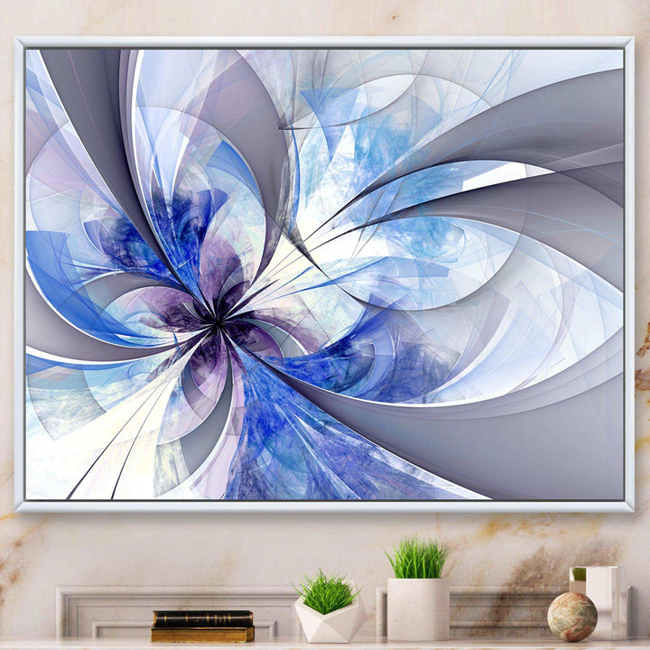 Blue Large Symmetrical Fractal Flower - Modern Bedroom Wall Art