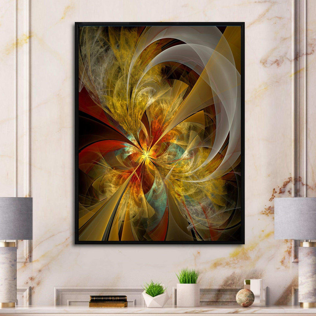 Bright Yellow Symmetrical Flower Design - Modern Canvas Wall Art