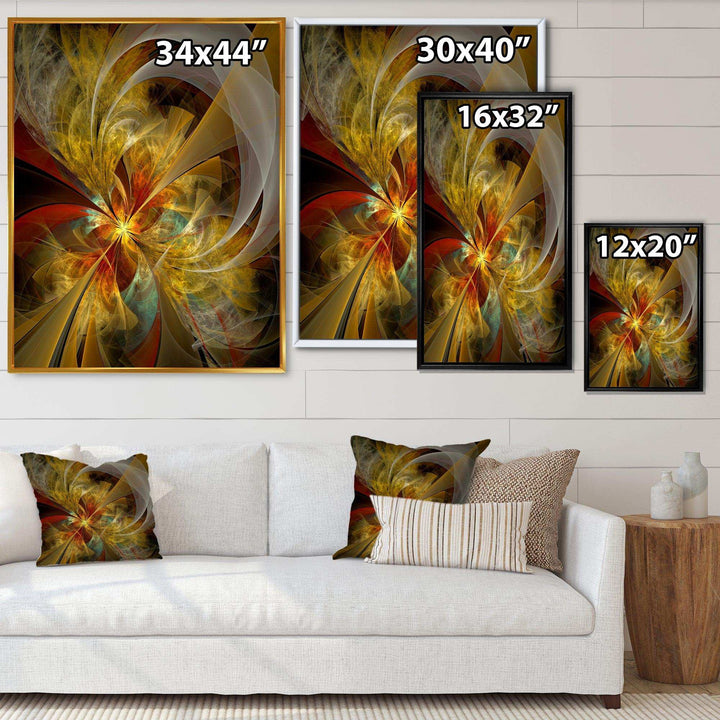 Bright Yellow Symmetrical Flower Design - Modern Canvas Wall Art