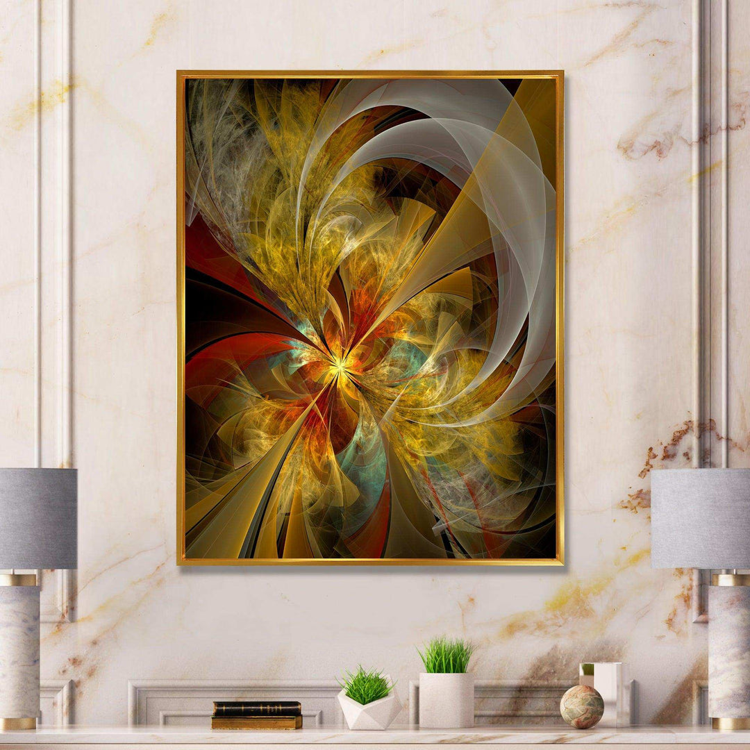 Bright Yellow Symmetrical Flower Design - Modern Canvas Wall Art