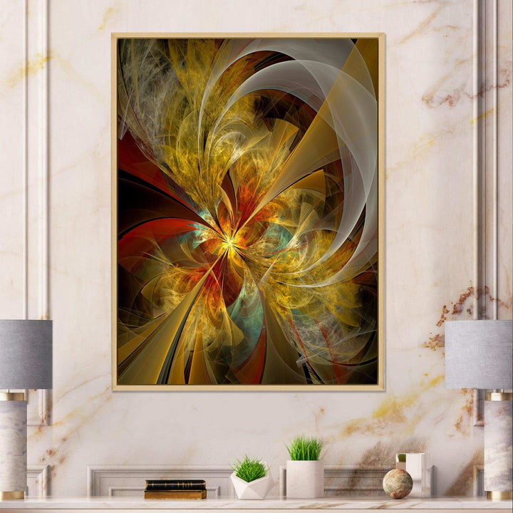 Bright Yellow Symmetrical Flower Design - Modern Canvas Wall Art