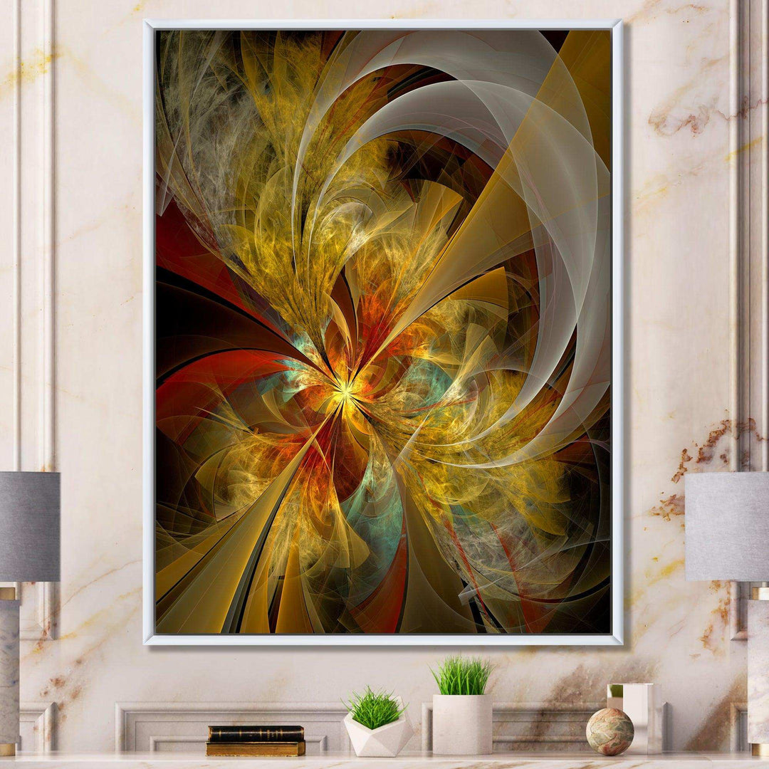 Bright Yellow Symmetrical Flower Design - Modern Canvas Wall Art